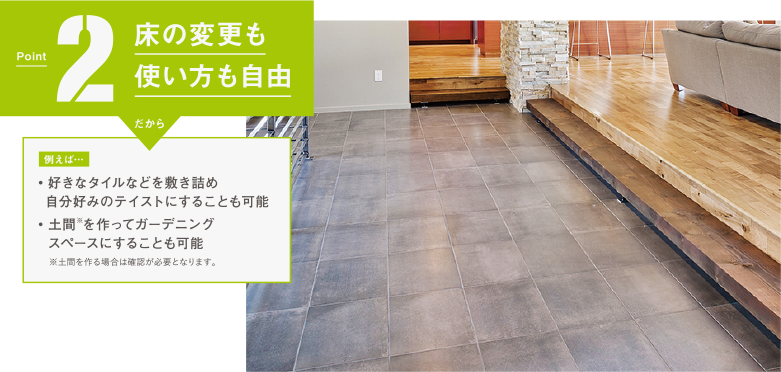 Point 2 床の変更も使い方も自由